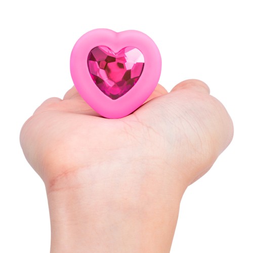 Plug Anal Vibrante de Corazón b-Vibe con Base de Joya en Forma de Corazón S/M Rosa