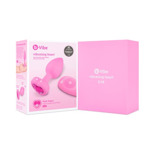 Plug Anal Vibrante de Corazón b-Vibe con Base de Joya en Forma de Corazón S/M Rosa