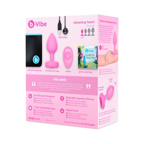 b-Vibe Vibrating Heart Anal Plug with Heart-Shaped Jewel Base S/M Pink