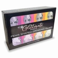 Glitterati Party Penis Shaped Drinking Glass 4-Pack - Fun Bachelorette Accessory