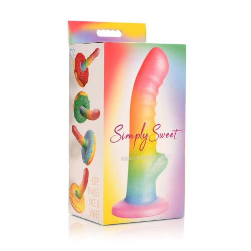 Simply Sweet Ribbed Silicone Dildo Rainbow