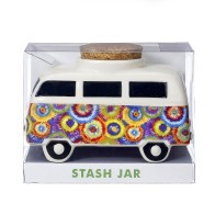 Colorful Flower Burst Vintage Bus Stash Jar