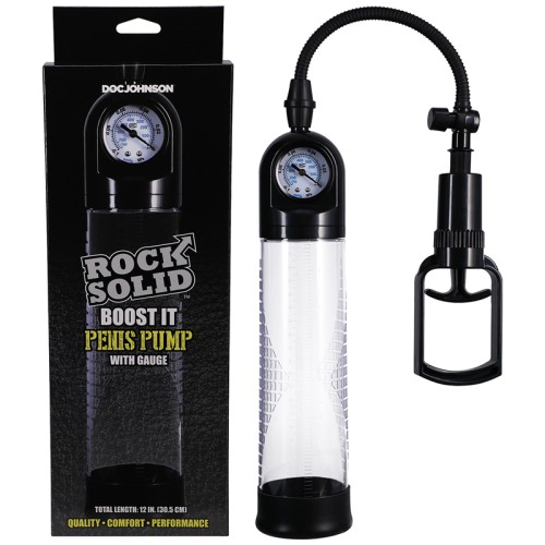 Rock Solid Boost It Penis Pump with Gauge Black/Clear