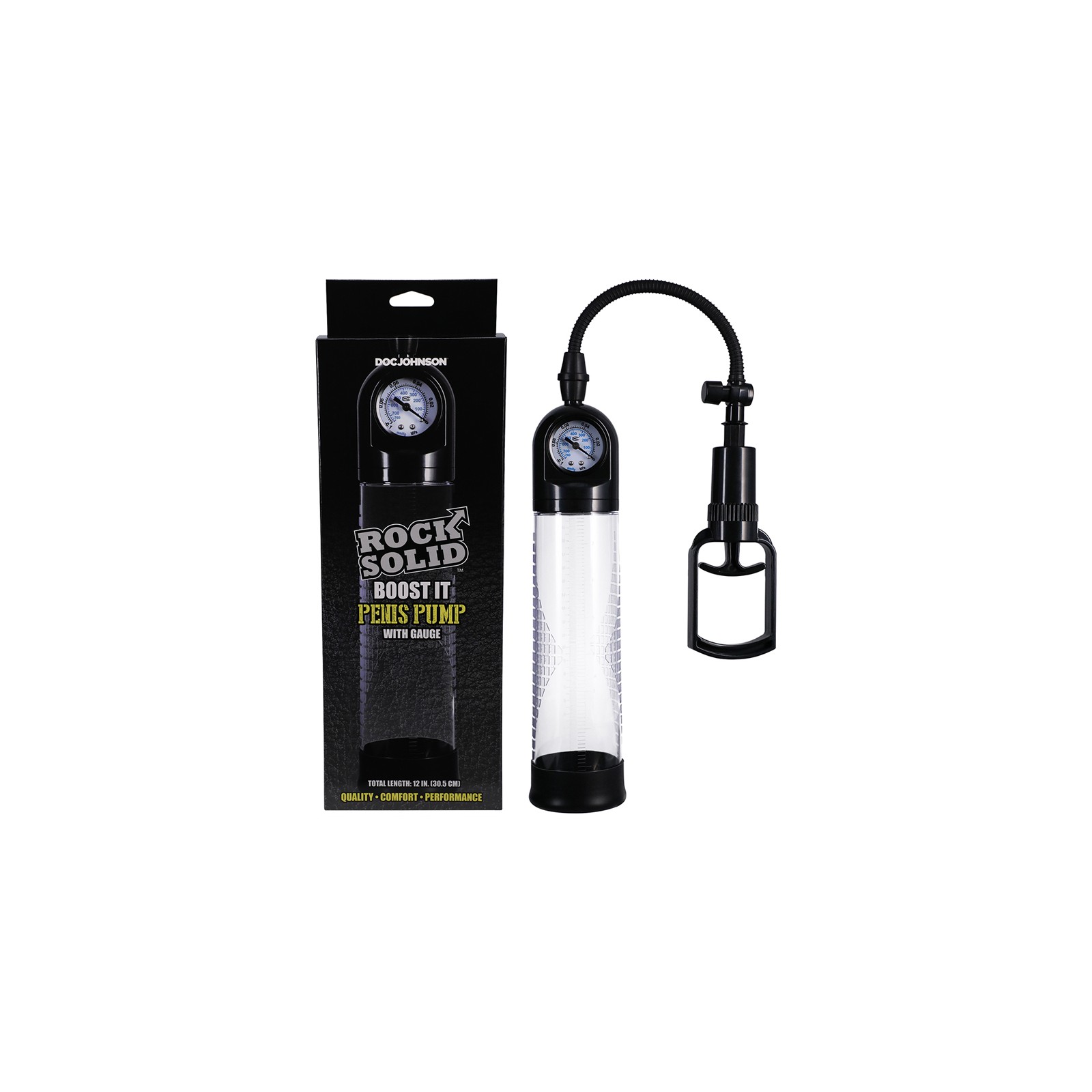 Rock Solid Boost It Penis Pump with Gauge Black/Clear