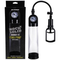 Rock Solid Boost It Bomba para Pene con Medidor Negro/Transparent