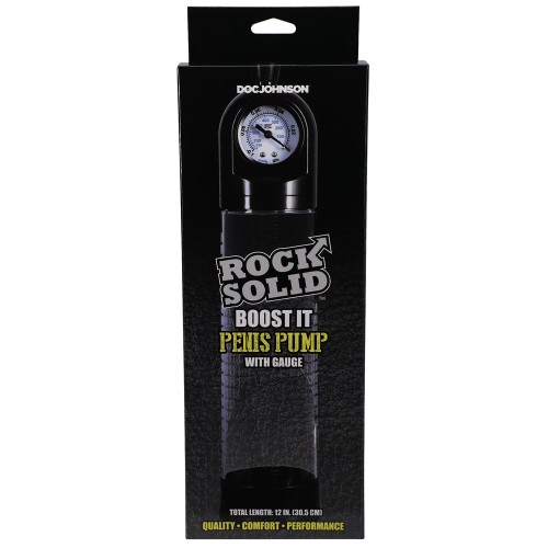 Rock Solid Boost It Bomba para Pene con Medidor Negro/Transparent