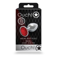 Ouch Round Gem Butt Plug Small Silver Ruby Red