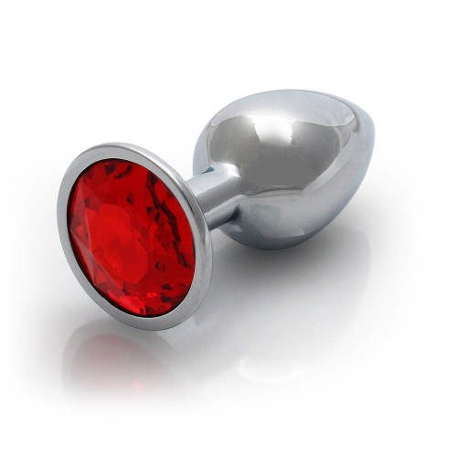 Ouch Round Gem Butt Plug Small Silver Ruby Red