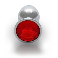 Ouch Round Gem Butt Plug Small Silver Ruby Red