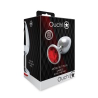 Ouch! Plug Anal Grande con Gemas Redondas Plata/Rubi Rojo