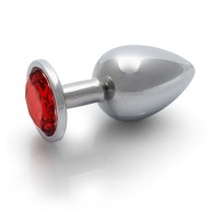 Ouch! Plug Anal Grande con Gemas Redondas Plata/Rubi Rojo