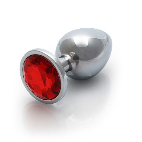 Ouch! Plug Anal Grande con Gemas Redondas Plata/Rubi Rojo