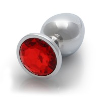 Ouch! Plug Anal Grande con Gemas Redondas Plata/Rubi Rojo