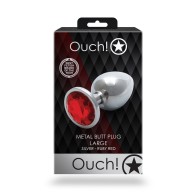 Ouch! Plug Anal Grande con Gemas Redondas Plata/Rubi Rojo