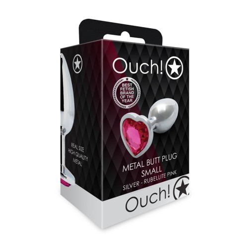 Ouch! Heart Gem Butt Plug Small Silver/Rubellite Pink