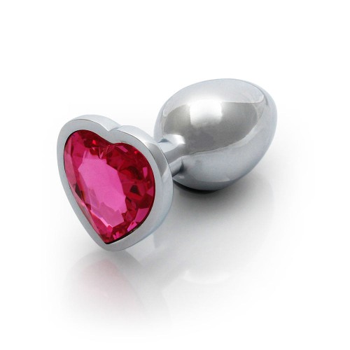 Ouch! Heart Gem Butt Plug Small Silver/Rubellite Pink