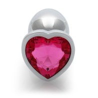 Ouch! Heart Gem Butt Plug Small Silver/Rubellite Pink