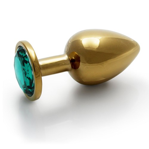 Ouch! Large Gold/Emerald Green Round Gem Butt Plug