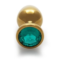 Ouch! Large Gold/Emerald Green Round Gem Butt Plug