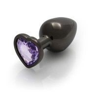 Heart Gem Butt Plug Medium Gunmetal Amethyst