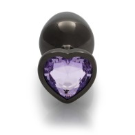 Heart Gem Butt Plug Medium Gunmetal Amethyst