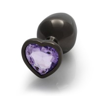 Heart Gem Butt Plug Medium Gunmetal Amethyst