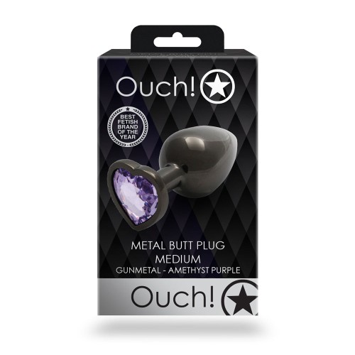 Plug Anal Corazón Gem Ouch! Mediano Gunmetal/Amatista