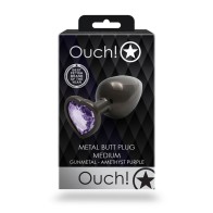 Heart Gem Butt Plug Medium Gunmetal Amethyst