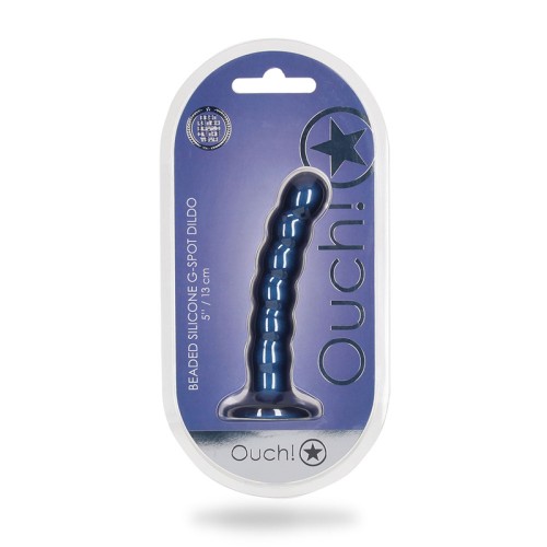 Ouch! Beaded Silicone G-Spot Dildo 5 in. Metallic Blue