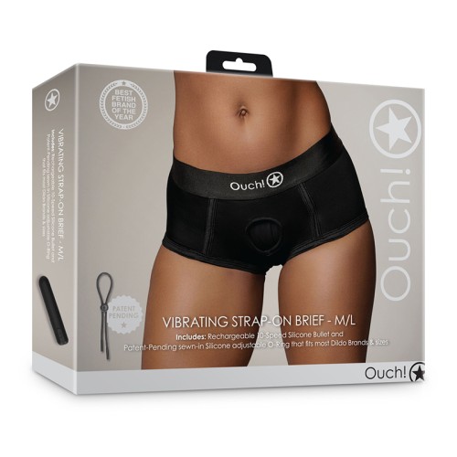 Ouch! Braguita Vibrante con Strap-On Negra - Talla M/L