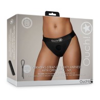 Ouch! Vibrating Strap-on Panty Harness with Open Back Black M/L