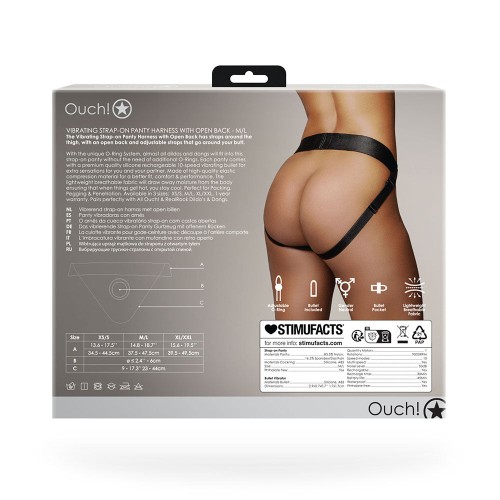 Ouch! Vibrating Strap-on Panty Harness with Open Back Black M/L