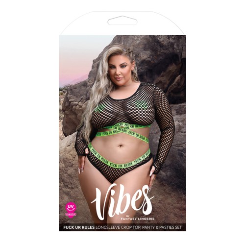 Vibes Fuck Ur Rules UV Reactive Fishnet Set - Black Queen