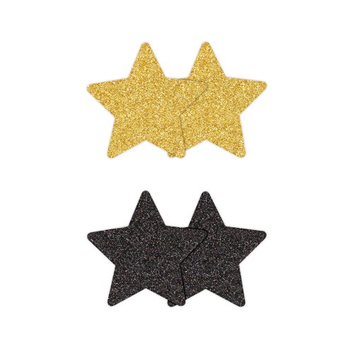 Pretty Pasties Estrellas Brillantes Negro/Dorado - 2 Pares