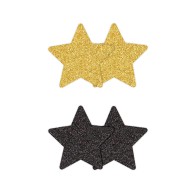 Pretty Pasties Estrellas Brillantes Negro/Dorado - 2 Pares