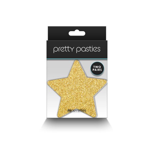 Pretty Pasties Estrellas Brillantes Negro/Dorado - 2 Pares