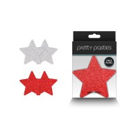 Pretty Pasties Estrellas Brillantes Rojo/Plata 2 Pares