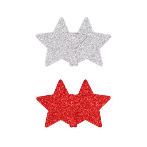 Pretty Pasties Glitter Stars Red/Silver 2 Pair