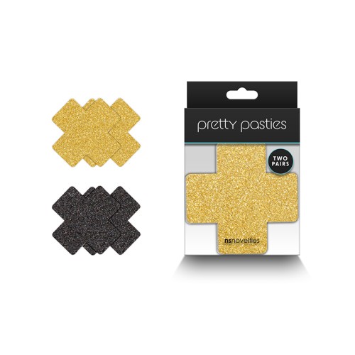 Pretty Pasties Glitter Cross Black Gold 2 Pair - Fun Nipple Covers