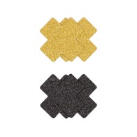 Pasta de Pecho Brillante Cruces Negro Oro 2 Pares - Divertidas Cubiertas para Pezones