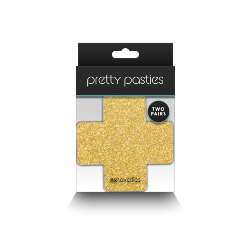 Pretty Pasties Glitter Cross Black Gold 2 Pair - Fun Nipple Covers