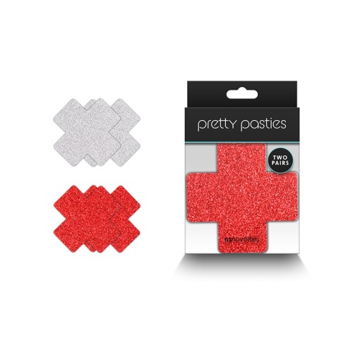 Pretty Pasties Brillantes Cruz Roja/Plata - Decoración Divertida para el Cuerpo