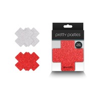 Pretty Pasties Glitter Cross Red/Silver - Playful Body Decor