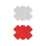 Pretty Pasties Glitter Cross Red/Silver - Playful Body Decor