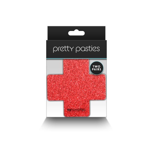 Pretty Pasties Glitter Cross Red/Silver - Playful Body Decor