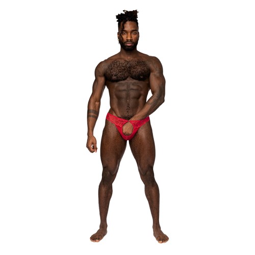 Tanga Abierto Sassy Lace Male Power Rojo S/M - Lencería Seductora