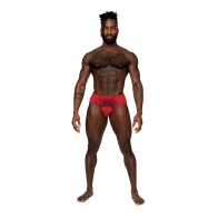 Male Power Sassy Lace Bikini Solid Pouch Red - Stylish and Comfortable