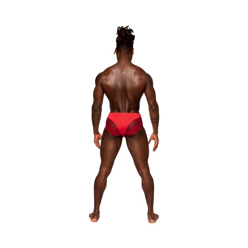 Male Power Sassy Lace Bikini Solid Pouch Red - Stylish and Comfortable