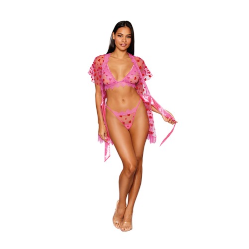 Dreamgirl Flocked Heart Robe Set Peony XL