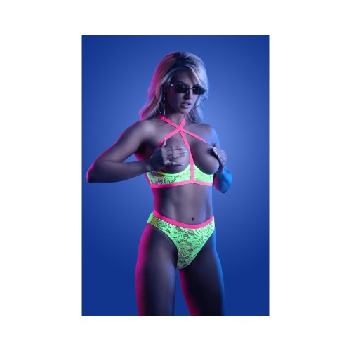 Conjunto de Sujetador y Panty Verde Neon de Fantasy Lingerie